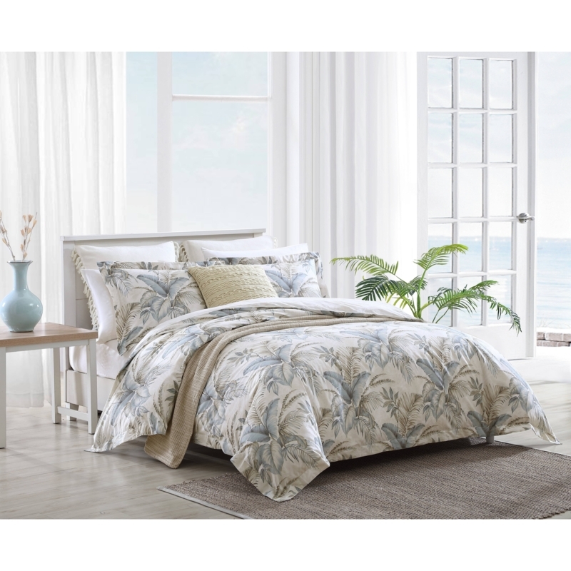 Comforter Set Palm Leaf Print, Cotton Fabric, Blue Botanical Comforter