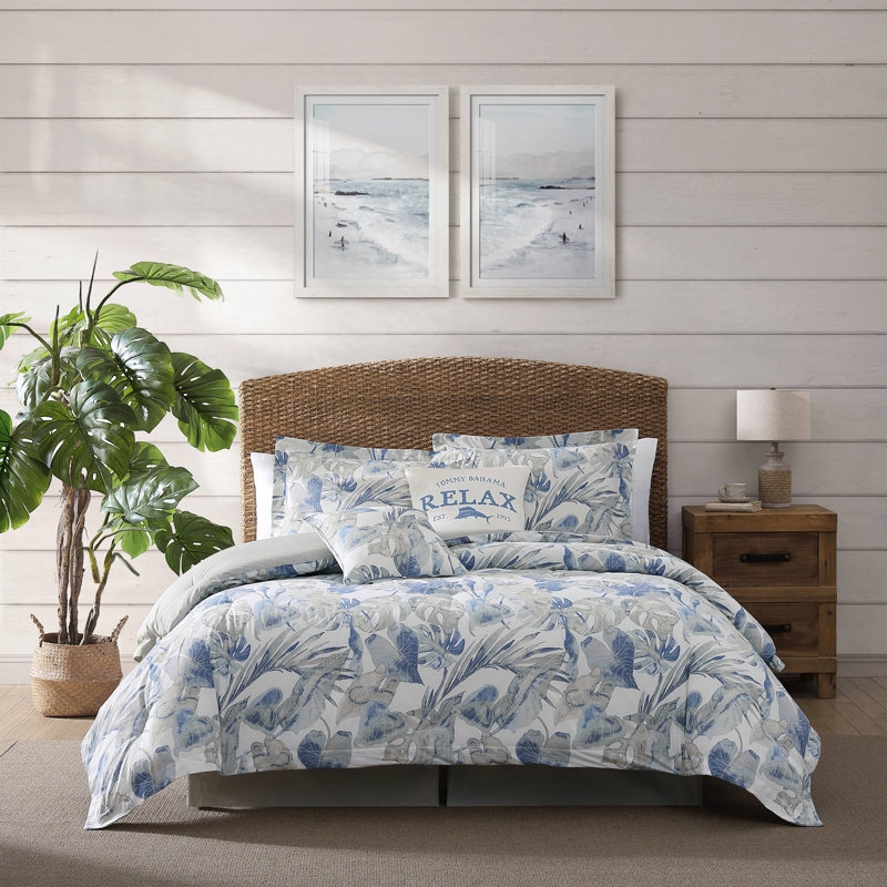 Comforter Set Tropical Leaf Pattern, Rattan Texture, Tropical Bedding