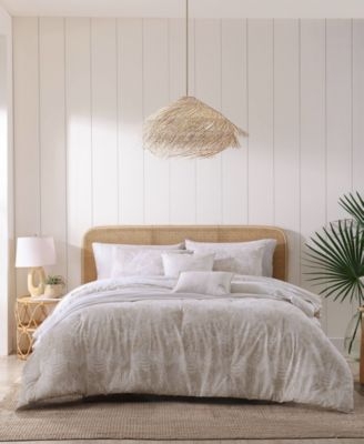 Comforter Set with Palm Frond Pattern, Fringe Pendant, Rattan Cane