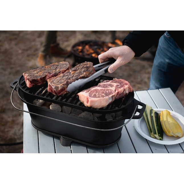 Compact Cast Iron Grill Oval Profile Metal Wire Handle Industrial