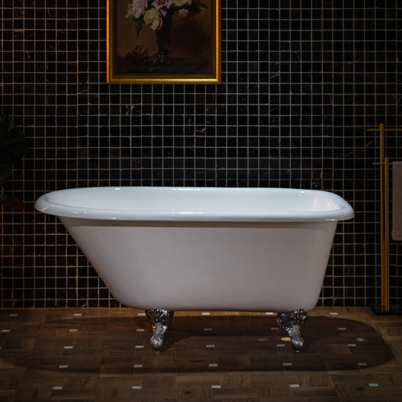 Compact Clawfoot Tub: 54 Inch White Roll Top Cast Iron
