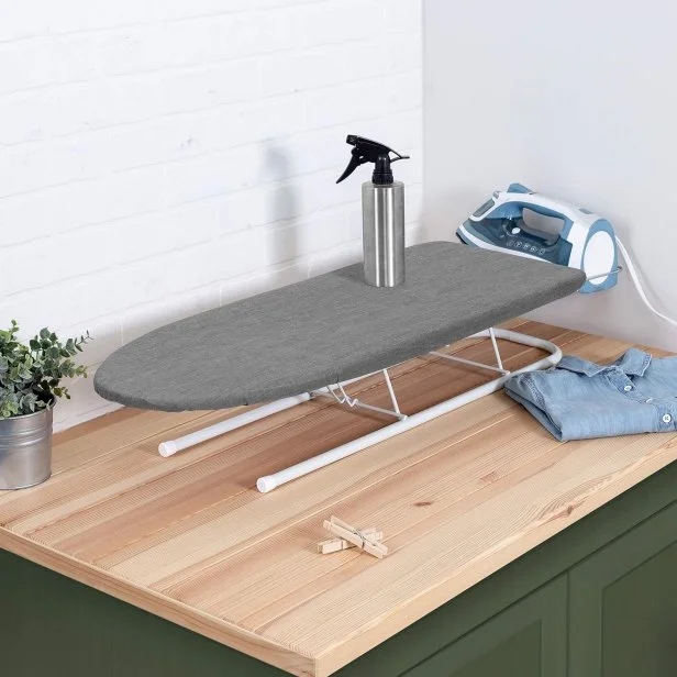 Compact Tabletop Ironing Board with Heather Gray Cover and Iron Rest