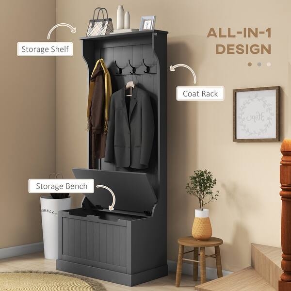 Compact Upright Hall Tree with Flip Top Bench and Beadboard Paneling