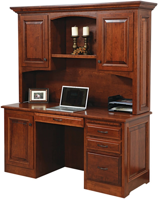 Computer Desk with Hutch, Raised Panel Doors, and Crown Molding