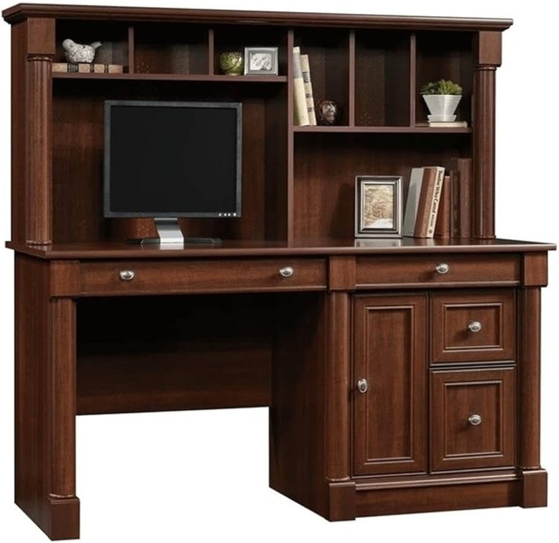 Computer Desk with Integrated Hutch and Fluted Side Columns