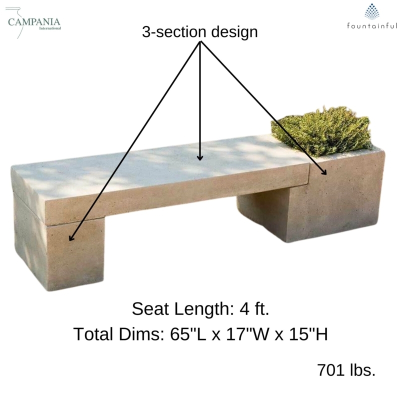 Concrete Memorial Bench with Planter - Campania