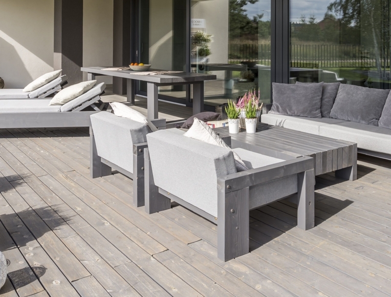 Concrete Patio Furniture Set Chunky Grey Frames Exposed Bolts