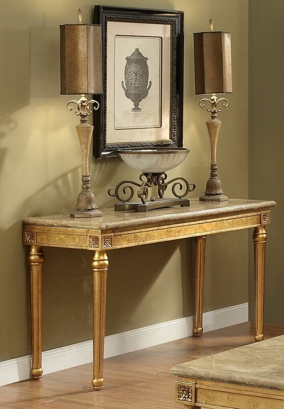 Console Table Antique Gold Fluted Legs Rosette Carvings