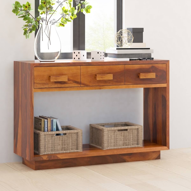 Console Table Chunky Frame Warm Wood Open Lower Shelf Rustic