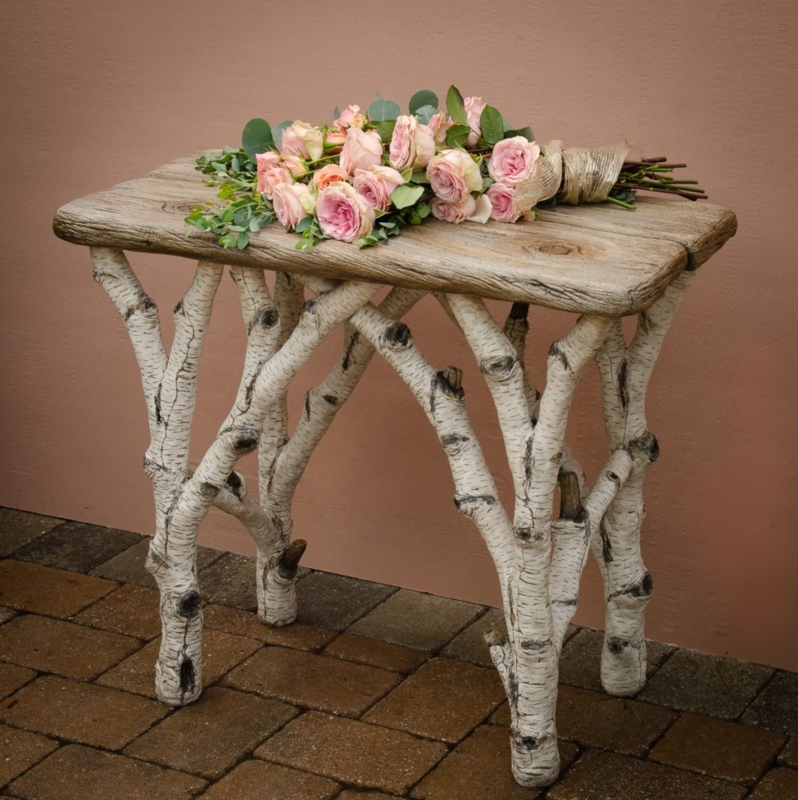 Console Table Concrete Faux Bois Birch Branch Base Rustic