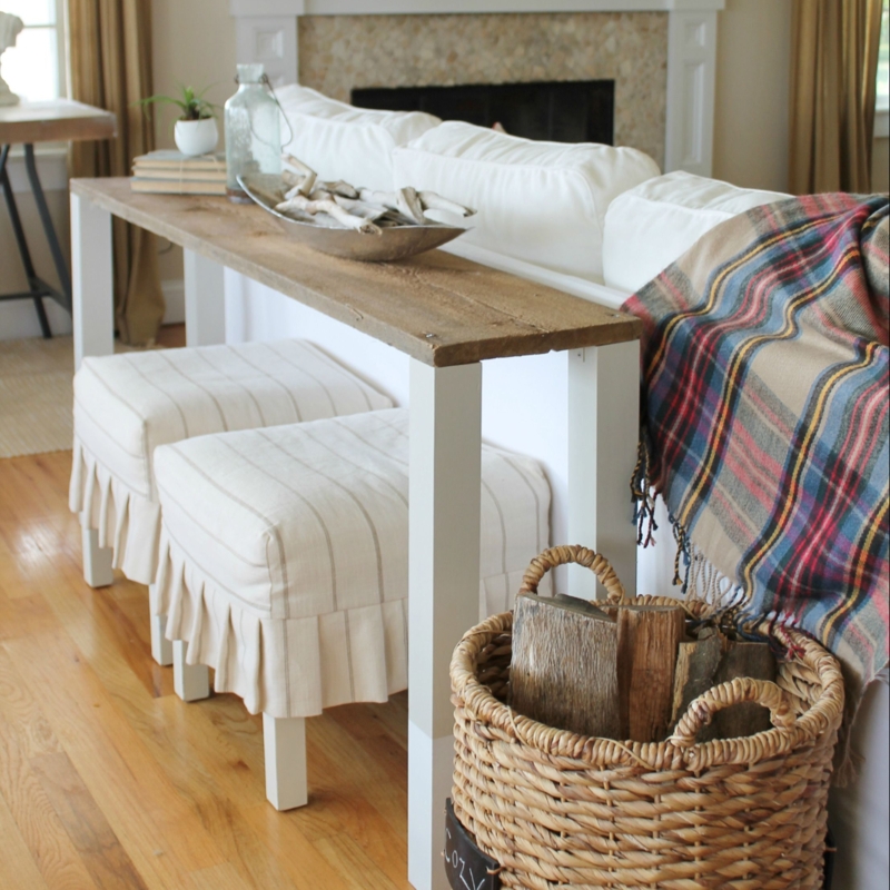 Console Table Distressed Wood Top White Base Rustic Farmhouse Sofa Back