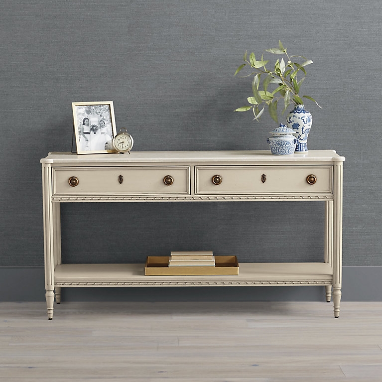 Console Table French Linen Off-White Fluted Rope Carving