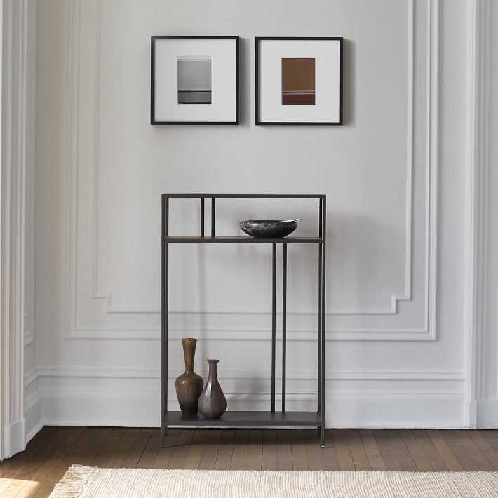 Console Table Offset Verticals Dark Bronze Architectural Narrow Console