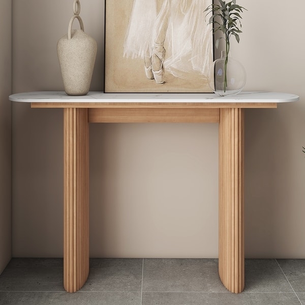 Console Table Pill-Shaped Walnut Pedestal Japandi Style