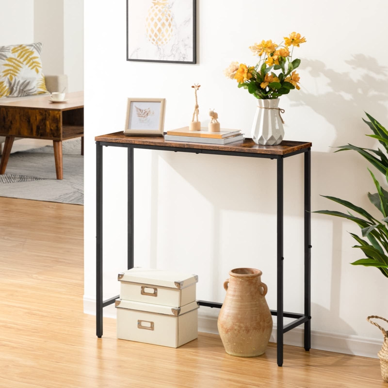 Console Table Rustic Brown Wood Matte Black Industrial Console Table