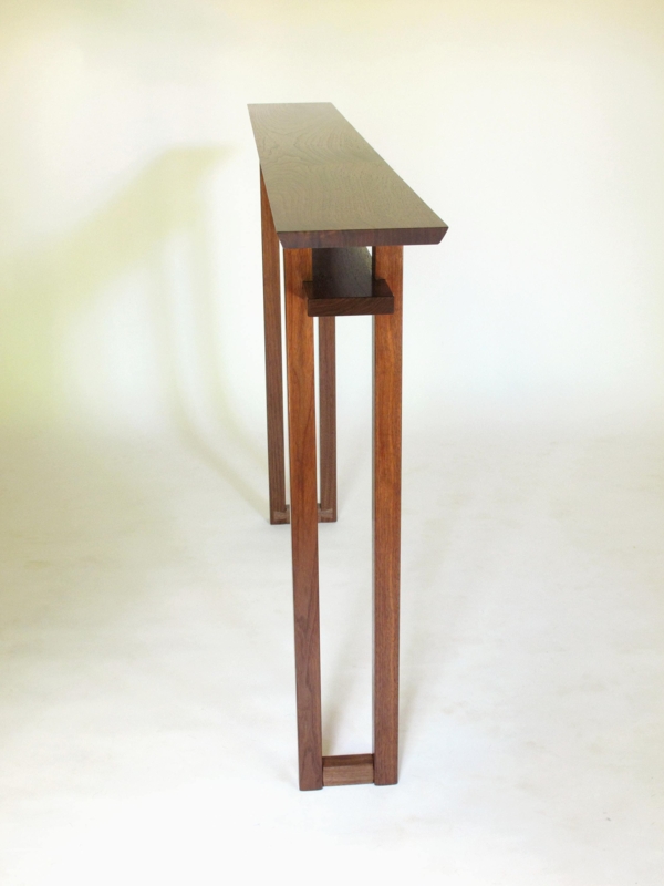 Console Table Ultra Slim 7 Inch Walnut Wood Beveled Edges Minimalist