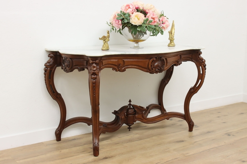 Console Table Victorian Rosewood Scalloped Marble Carved