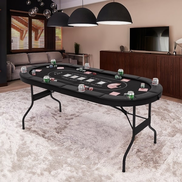 Contemporary 8-Player Poker Table with Silver Cup Holders