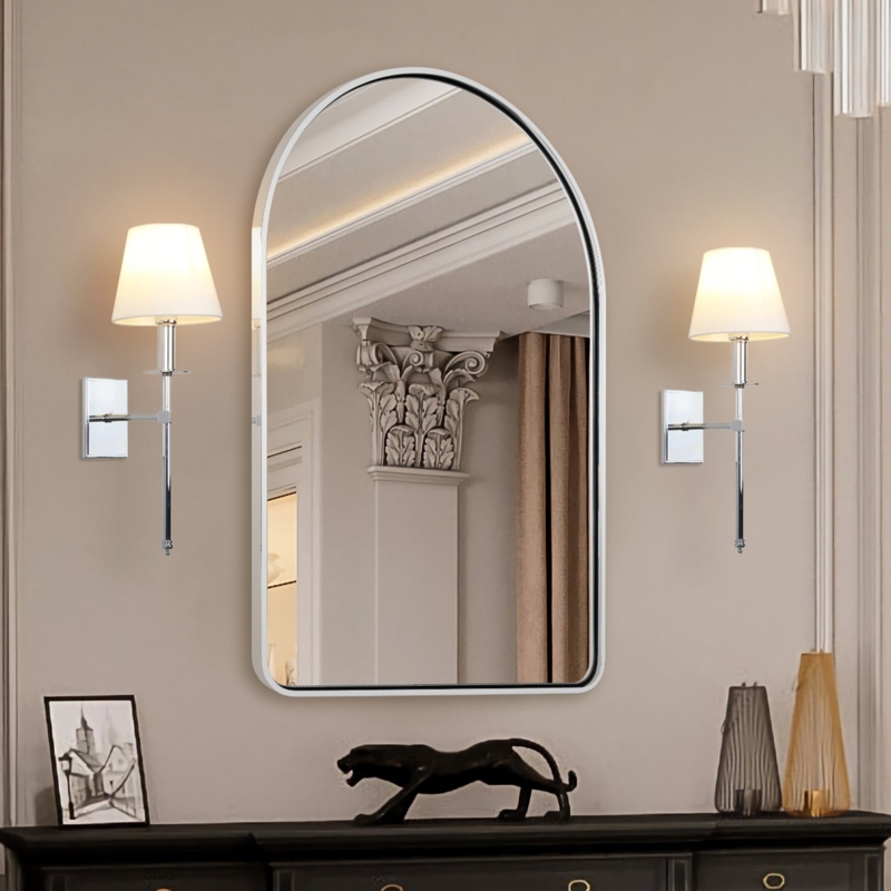 Contemporary Arched Wall Mirror with Polished Stainless Steel Frame