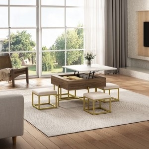 Contemporary Glam Lift-Top Coffee Table with Stone-like Surface
