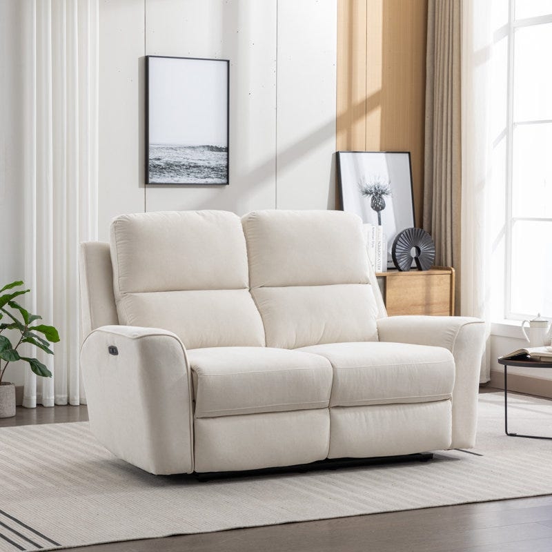 Contemporary Ivory Power Reclining Loveseat Split Back