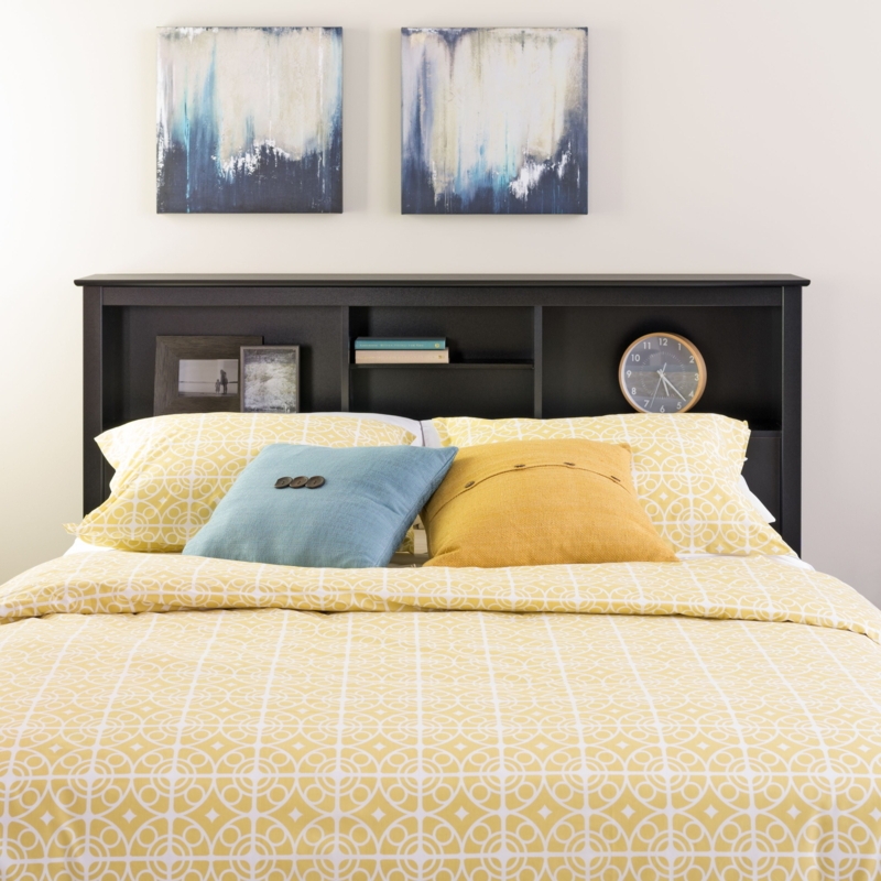 Contemporary Matte Black Freestanding Bookcase Headboard Shelf