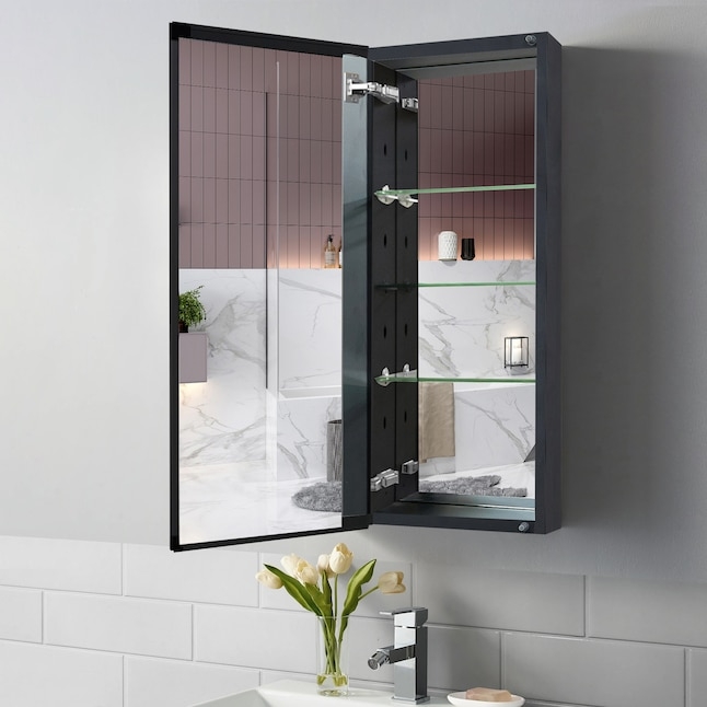 Contemporary Medicine Cabinet Mirrored Interior Soft Close Hinges