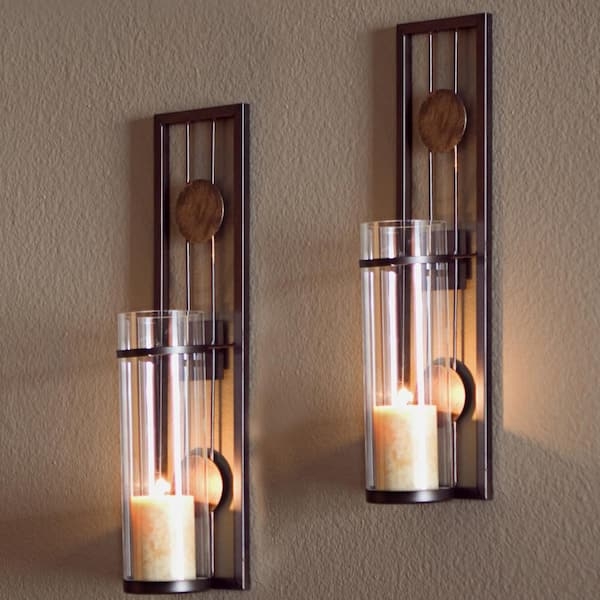 Contemporary Metal Wall Sconce Antique Patina Medallions