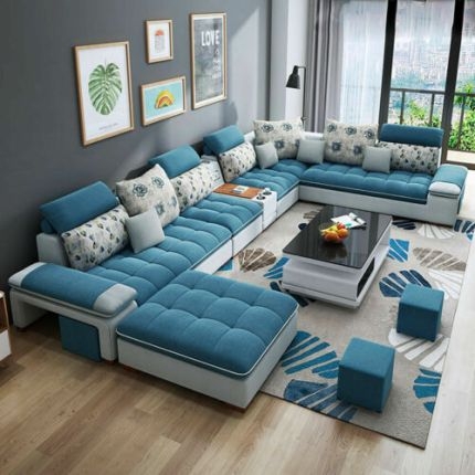 Contemporary Sectional Sofa: U-Shaped Layout with Integrated Side Table