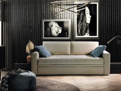 Contemporary Sofa Bed with Boxy Arms in Light Beige