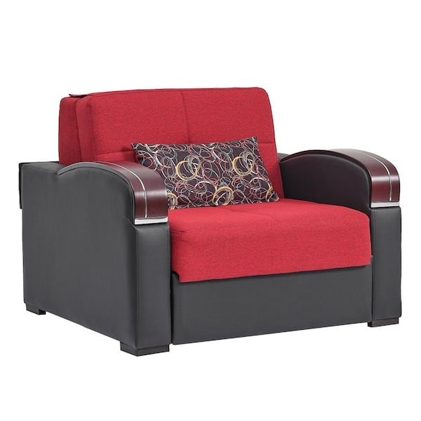 Convertible Armchair Red Black Contrast Curved Arms Storage