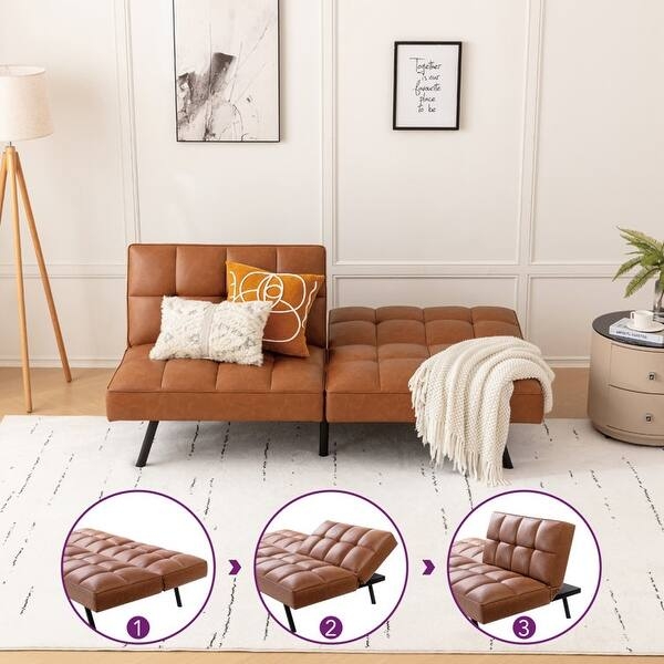 Convertible Sofa, Cognac Brown Convertible Sofa, Split Back