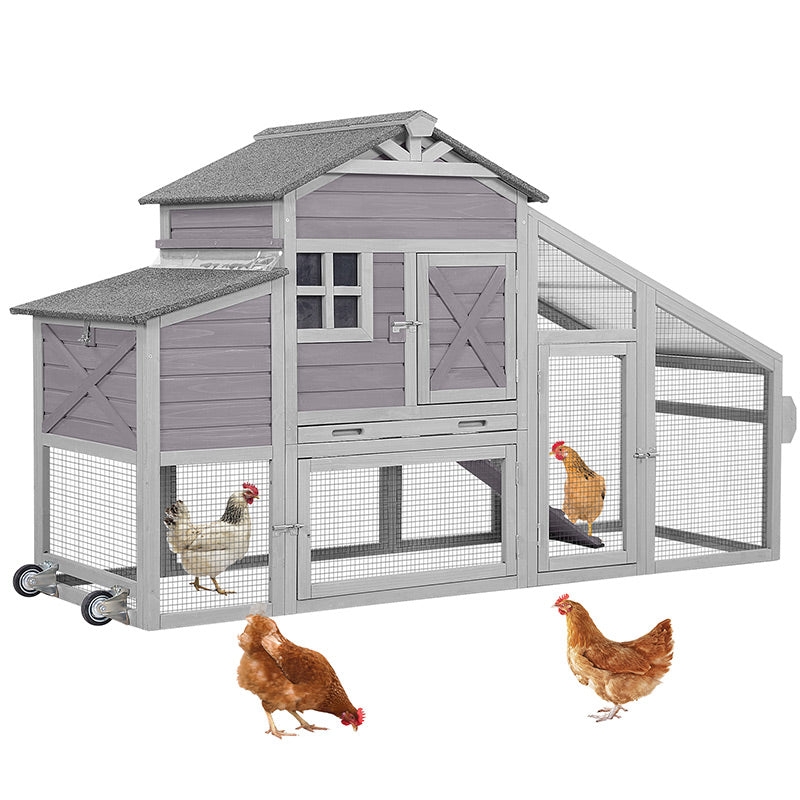 Cool Gray Multi-Level Chicken Coop Locking Casters
