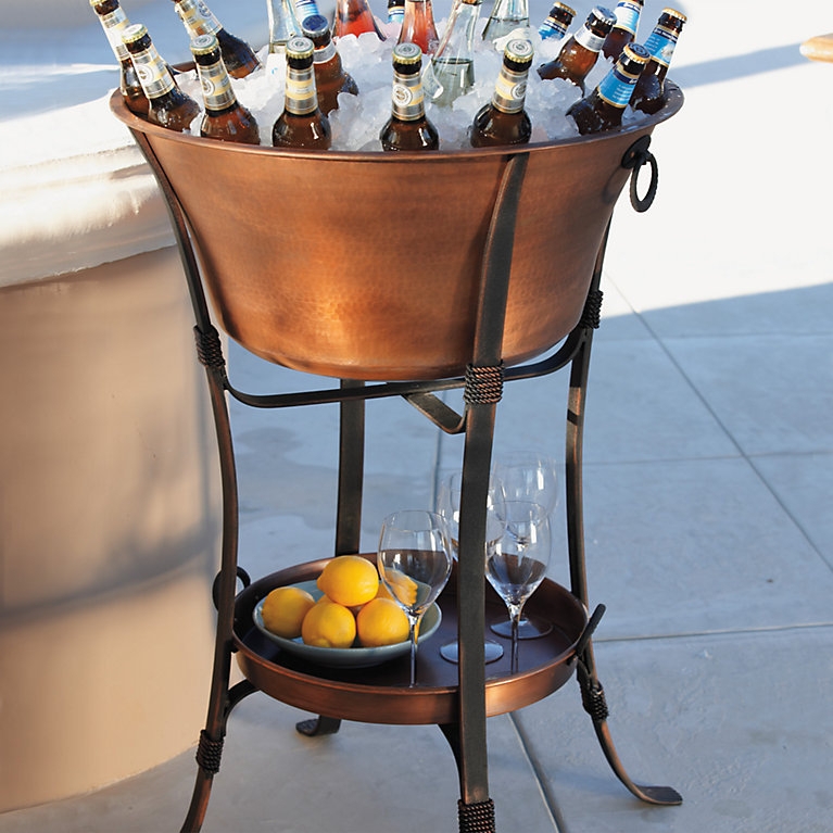 Copper Beverage Tub Tripod Stand Twisted Metal Detailing