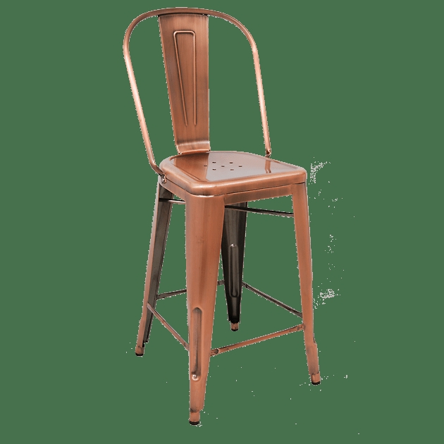 Copper Finish Kitchen Stool with Perforated Seat and Curved Back