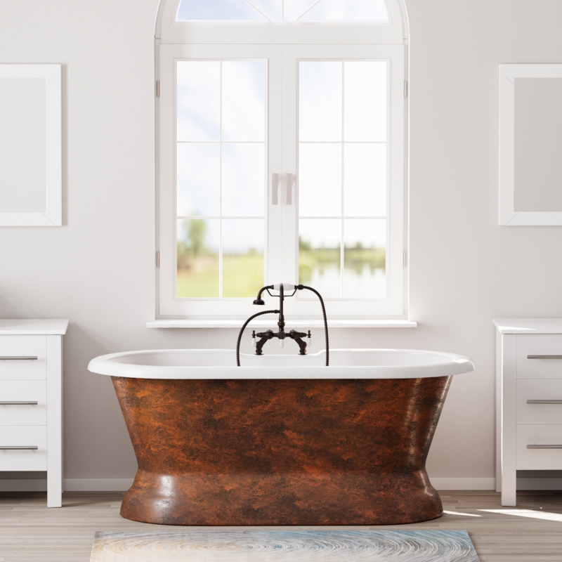 Copper Patina Freestanding Tub: 66 Inch Pedestal Base