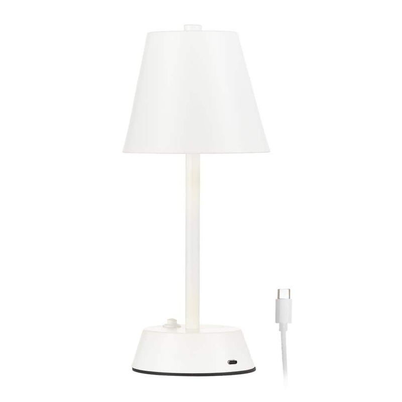Cordless Desk Lamp USB-C Charging Solid White Tapered Shade