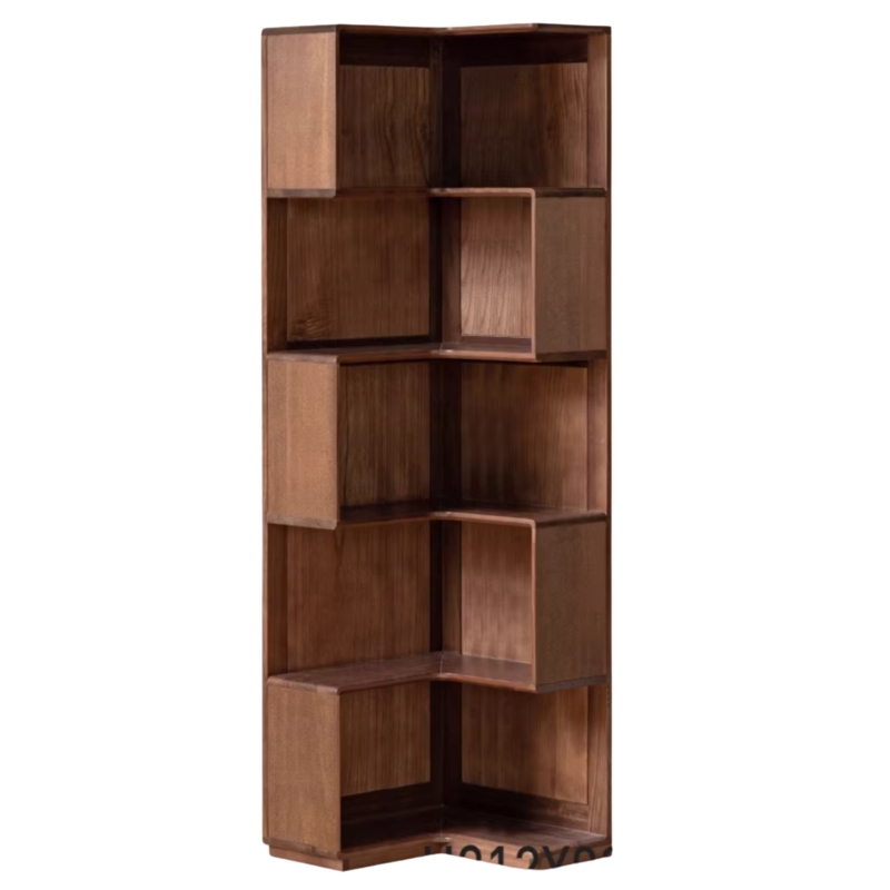 Corner Bookcase, Staggered Panels, Black Walnut Wood