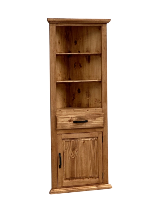 Corner Bookcase, Visible Knots, Rustic Corner Hutch Cabinet