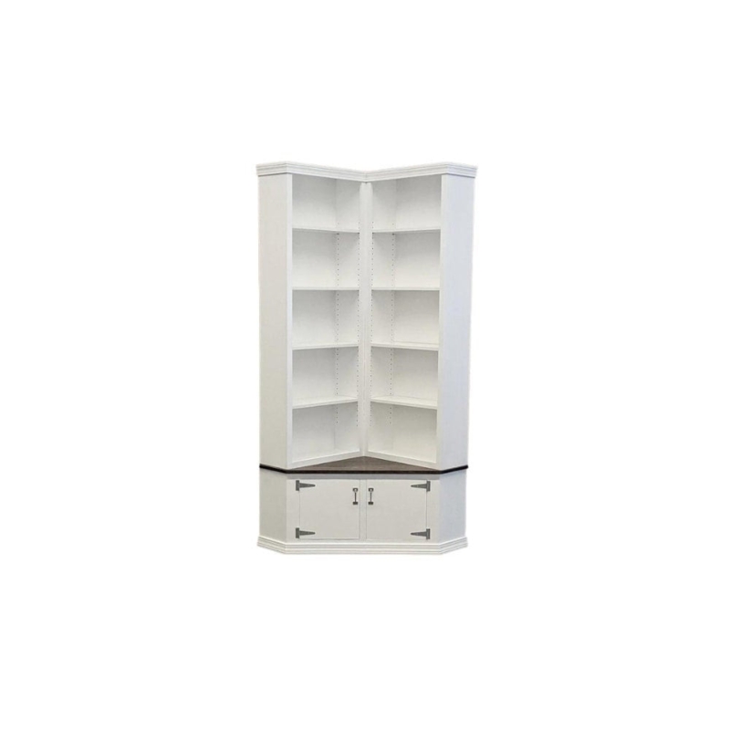 Corner Bookcase With Integrated Bench And Strap Hinges