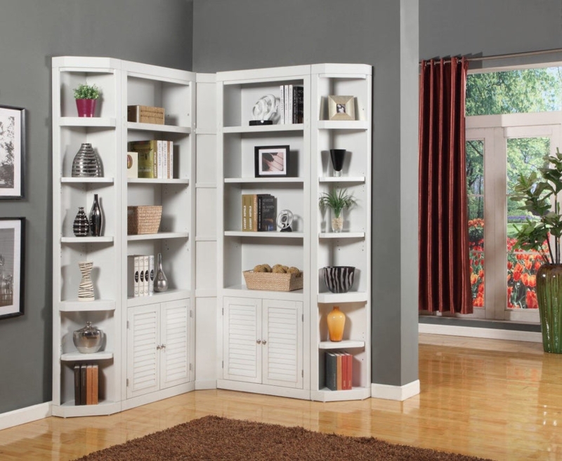 Corner Bookcase With Louvered Doors And Curved Ends
