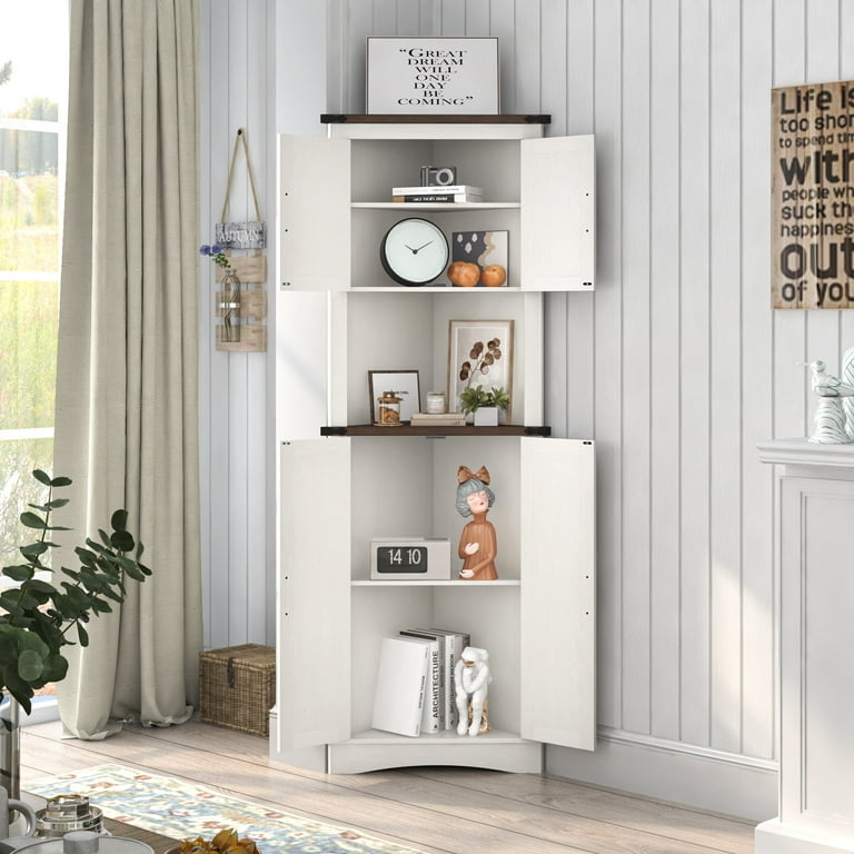 Corner Cabinet, Barn Doors, Two Tone Finish, Farmhouse Corner Storage