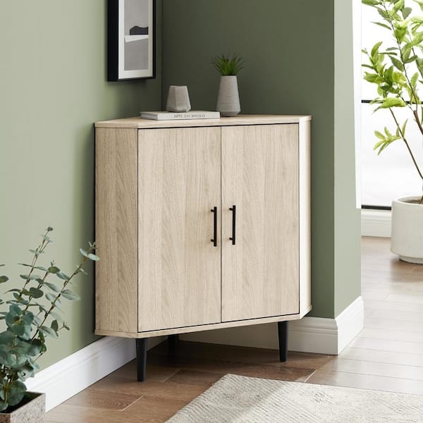 Corner Cabinet Mid-Century Birch Angled Corners Slim Pulls