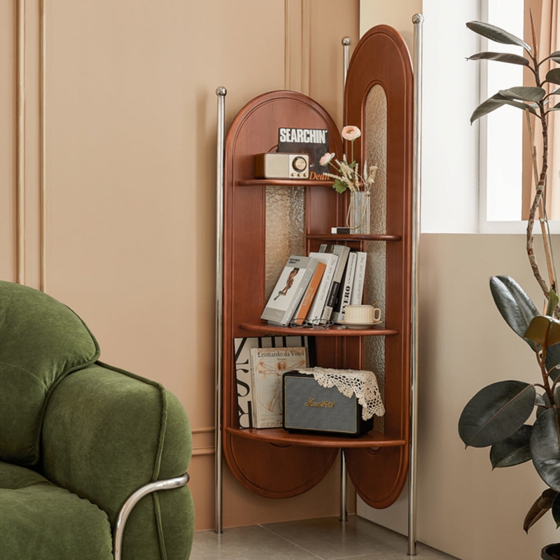 Corner Cabinet With Arched Back Panels, Chrome Supports