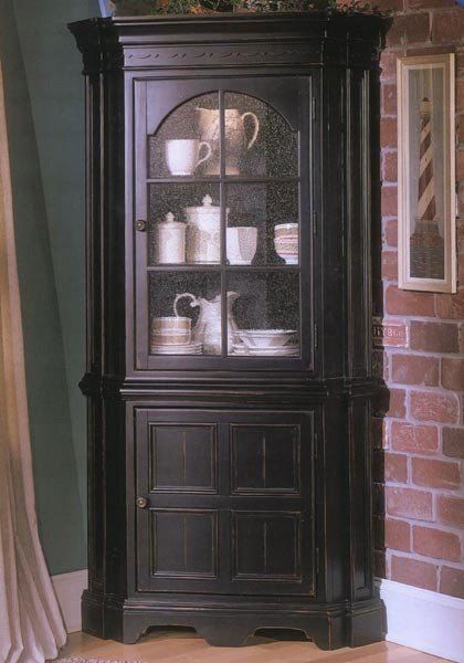 Corner China Cabinet featuring Six Pane Muntins and Decorative Apron