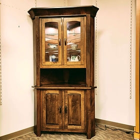 Corner China Cabinet with Arched Glass Doors and Crown Molding