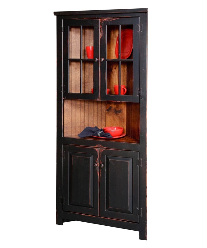Corner Cupboard with Beadboard Backing and Open Niche, Rustic Style