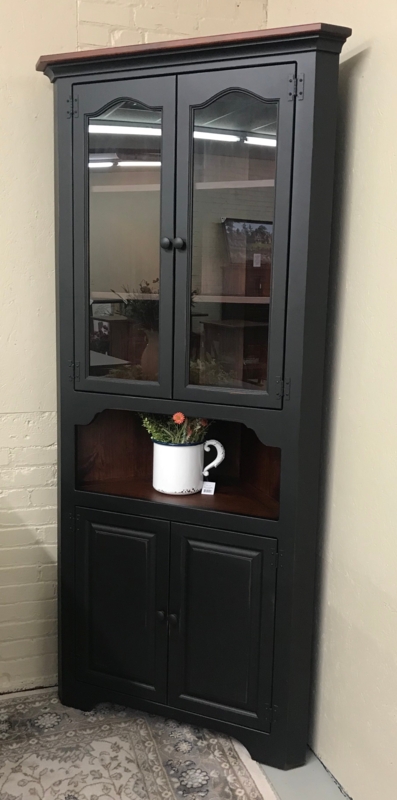 Corner Cupboard with Contrast Wood Top and Open Middle Shelf