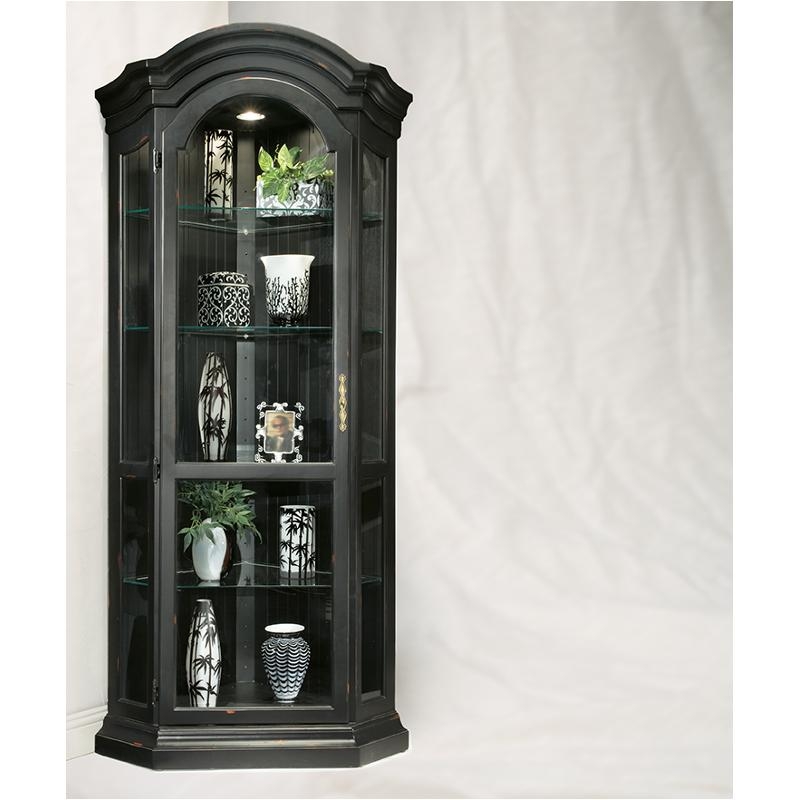 Corner Curio Cabinet with Panoramic Design in Pirate Black Finish