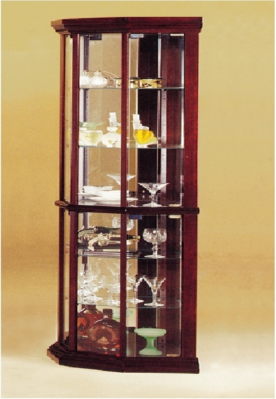 Corner Curio Cabinet with Polished Cherry Finish and Tiered Base Design